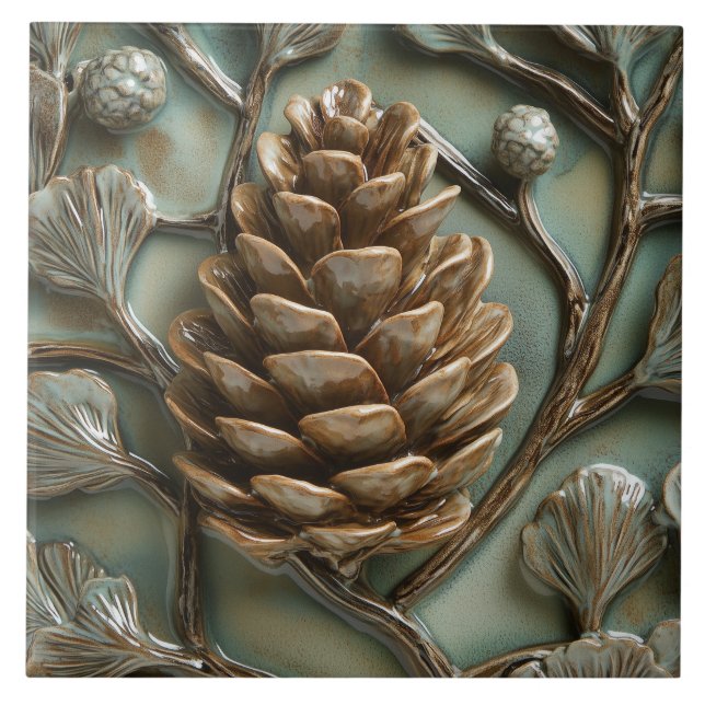 Elegant Golden Pinecone Faux Relief Kakelplatta (Framsidan)