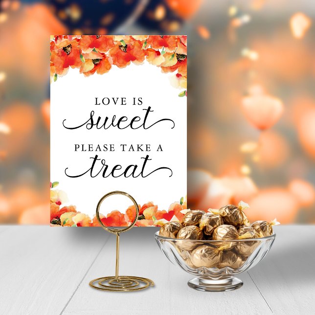 Elegant Golden Poppy Kärlek är Sweet Sign Inbjudningar (Elegant Golden Poppy Love is Sweet Take a Treat DOWNLOADABLE Sign)
