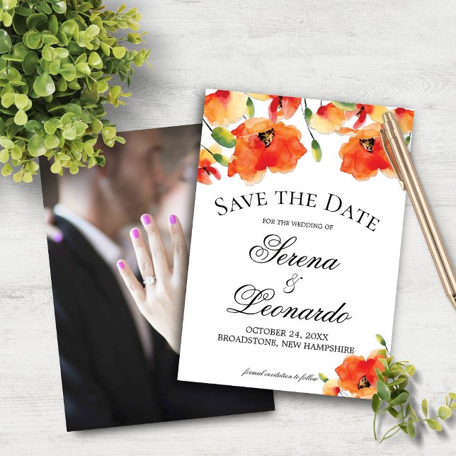 Elegant Golden Poppy Summer Bröllop spara datum Datumet (Elegant Golden Poppy Summer Wedding Save the Date)