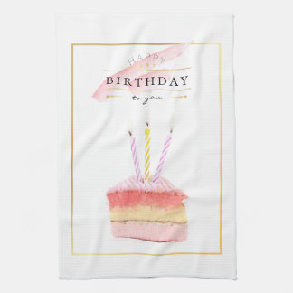 Elegant Golden Ram Birthday Cake Slice Kökshandduk