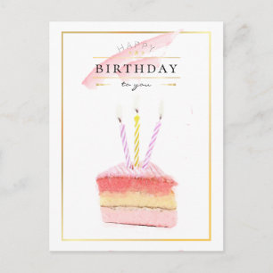 Elegant Golden Ram Birthday Cake Slice Vykort