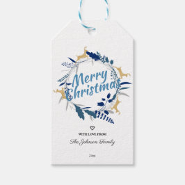 Elegant Golden Reindeer Blommigt Julfrand Presentetikett