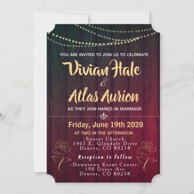 Elegant Golden Ro Red and Black Bröllopsinbjudans Inbjudningar (Framsida)