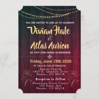 Elegant Golden Ro Red and Black Bröllopsinbjudans Inbjudningar