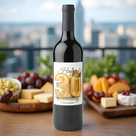 Elegant Golden Royal Krona 30års födelsedag Vinflaska Etikett