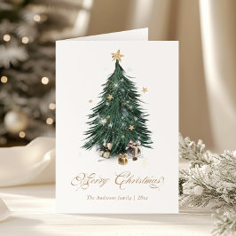 Elegant Golden Script Christmas tree Holiday Card Helgkort
