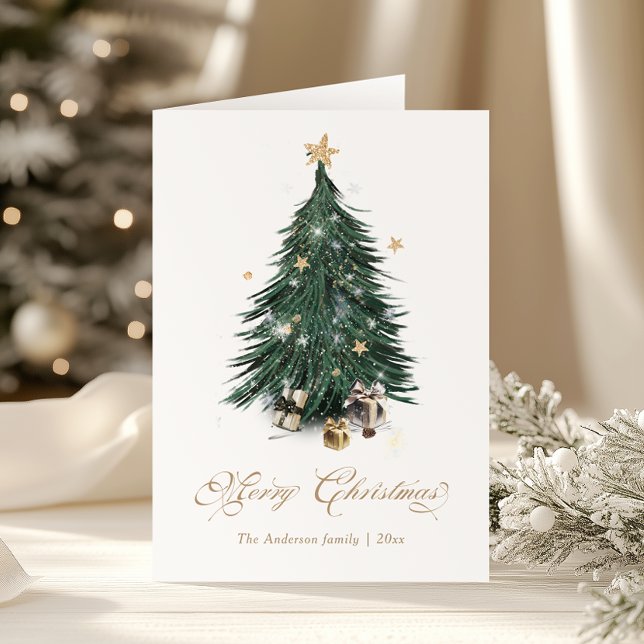 Elegant Golden Script Christmas tree Holiday Card Helgkort (Skapare uppladdad)