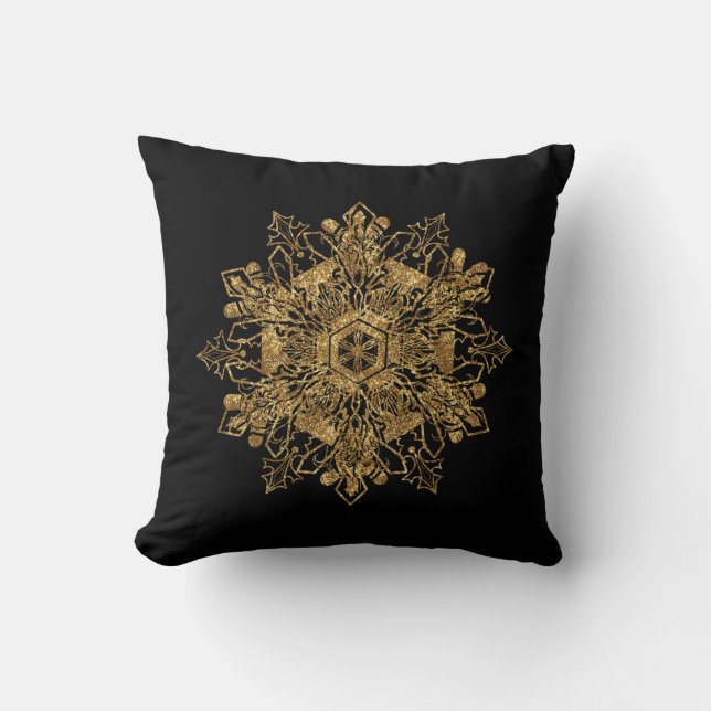 Elegant Golden Snö Flake Burgundy Dekorativ kudde (Framsida)