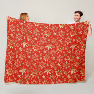 Elegant Golden Snöflingor Lava Red jul Fleecefilt