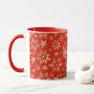 Elegant Golden Snöflingor Lava Red jul Mugg