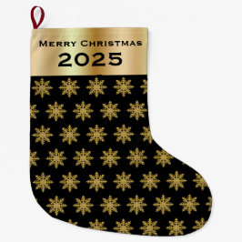 Elegant Golden Snowflakes Christmas Stocking Stor Julstrumpa