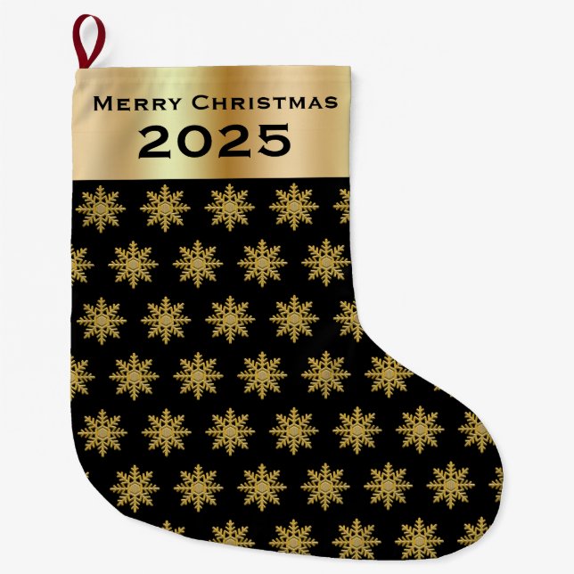 Elegant Golden Snowflakes Christmas Stocking Stor Julstrumpa (Framsidan)
