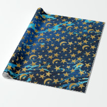 Elegant Golden Stars och Måne Blue Navy Marble