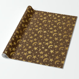 Elegant Golden Stars och Måne Brown Natural Kraft Presentpapper