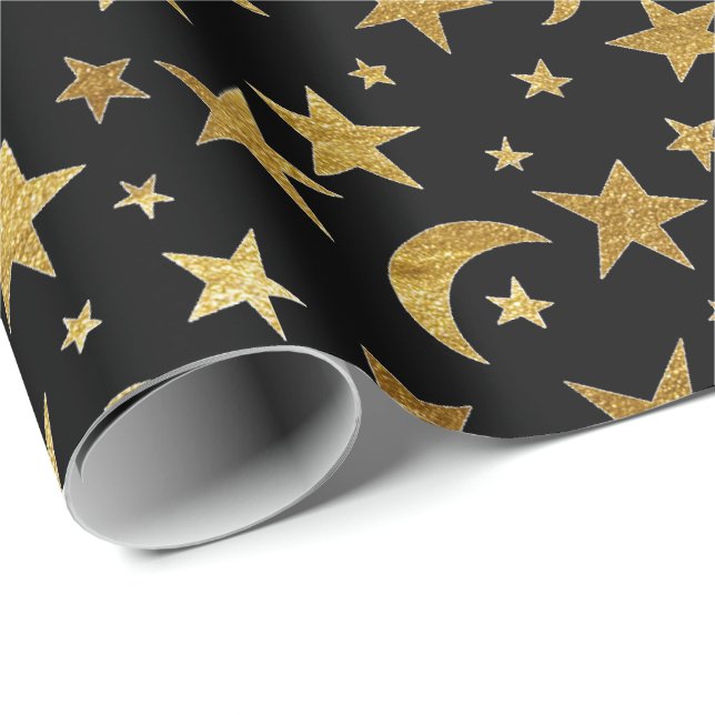 Elegant Golden Stars och Måne Wrapping Papper Presentpapper (Rullad Hörn)
