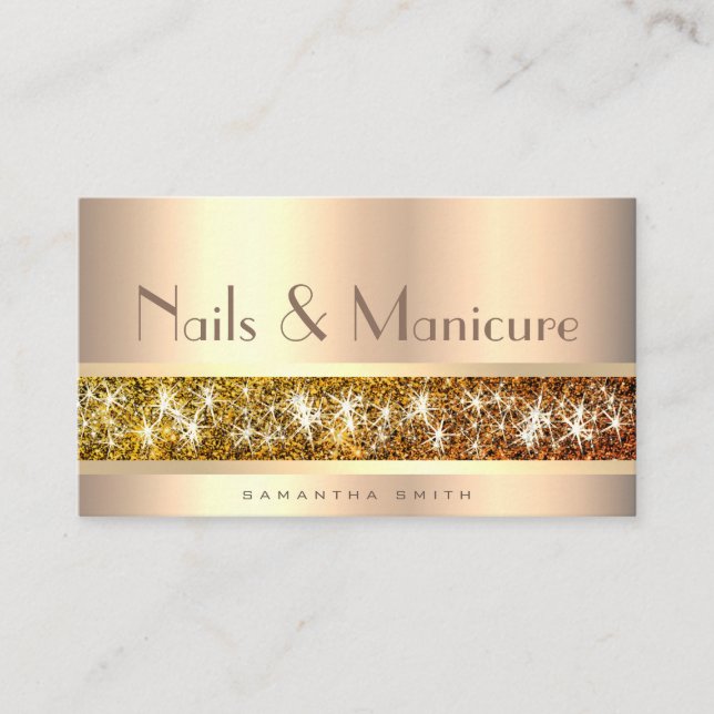 Elegant Golden Stil med Glitter Stars Chic Nagel Visitkort (Framsida)
