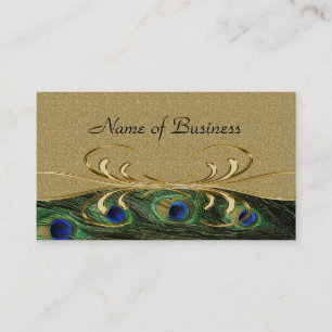 Elegant Golden Swirl Peacock Feathers Dubbla Sided Visitkort