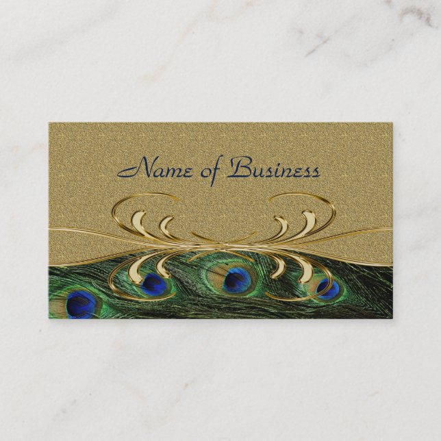 Elegant Golden Swirl Peacock Feathers Möte Tidsbeställning Kort (Framsida)
