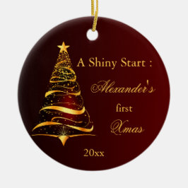 Elegant Golden Träd Baby Första jul Julgransprydnad Keramik