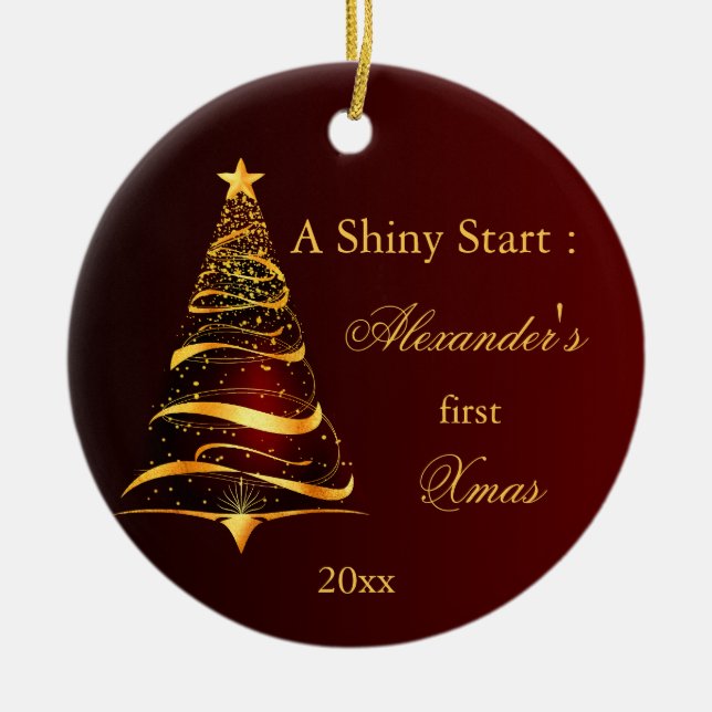 Elegant Golden Träd Baby Första jul Julgransprydnad Keramik (Framsidan)