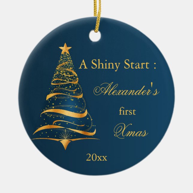 Elegant Golden Träd Baby Första jul Julgransprydnad Keramik (Framsidan)