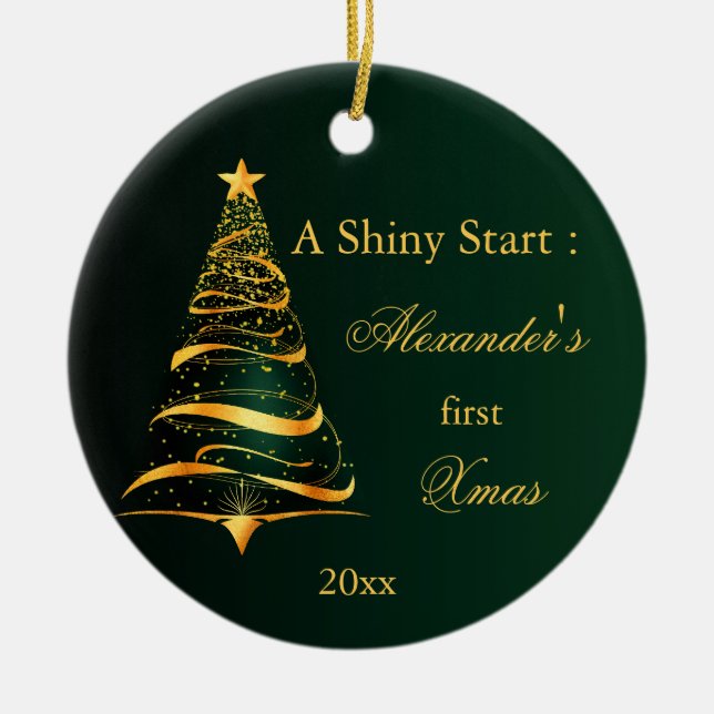 Elegant Golden Träd Baby, första jul Julgransprydnad Keramik (Framsidan)