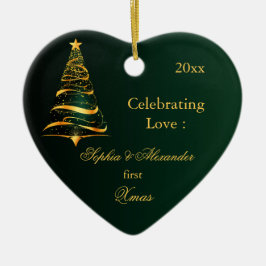 Elegant Golden träd Newlyged från första jul Julgransprydnad Keramik