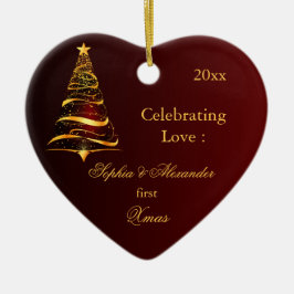 Elegant Golden träd Newlyged från första jul Julgransprydnad Keramik