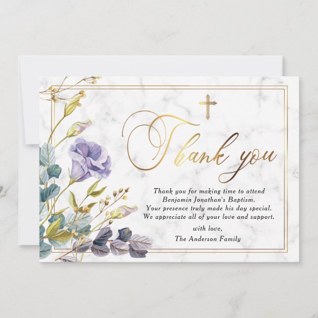 Elegant Golden Vintage Blommigt Baptism Tack Kort (Framsida)