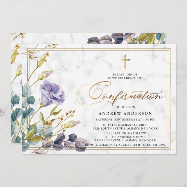 Elegant Golden Vintage Blommigt Bekräftelse Inbjudningar (Fram/baksida)