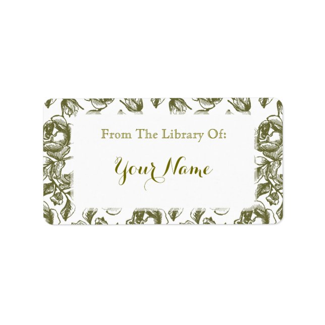 Elegant Golden Vit ros Etching Bookplate-etikett Adressetikett (Framsidan)