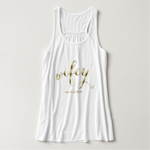Elegant Golden "wifey"-skript Honeymoon Linne Med Racerback