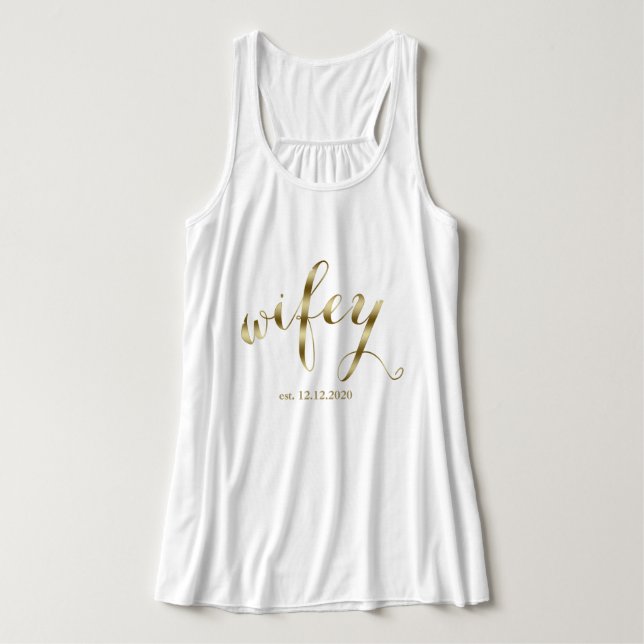 Elegant Golden "wifey"-skript Honeymoon Linne Med Racerback (Design framsida)