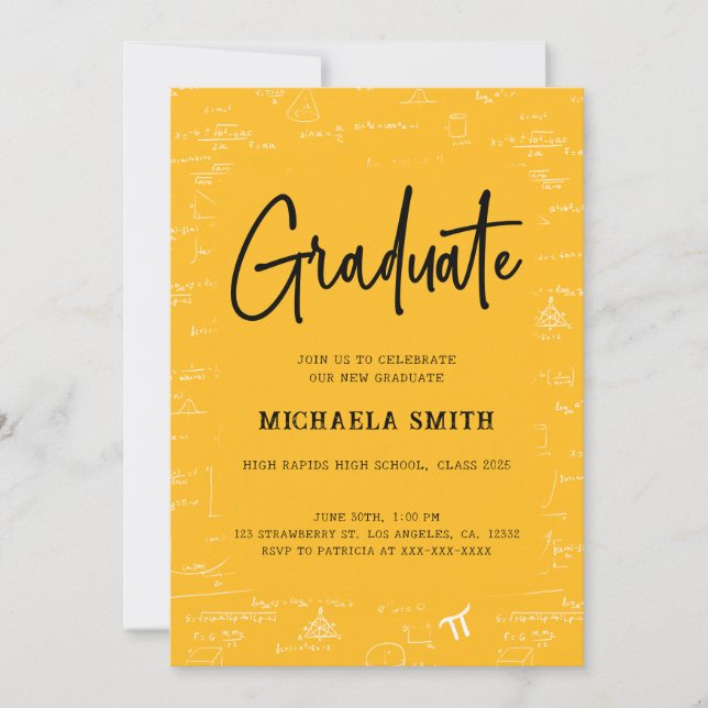 Elegant Golden Yellow Graduate Math Graduation Inbjudningar (Framsida)