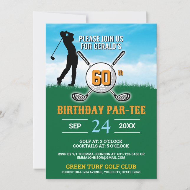 Elegant Golf Birthday Design Inbjudningar (Framsida)
