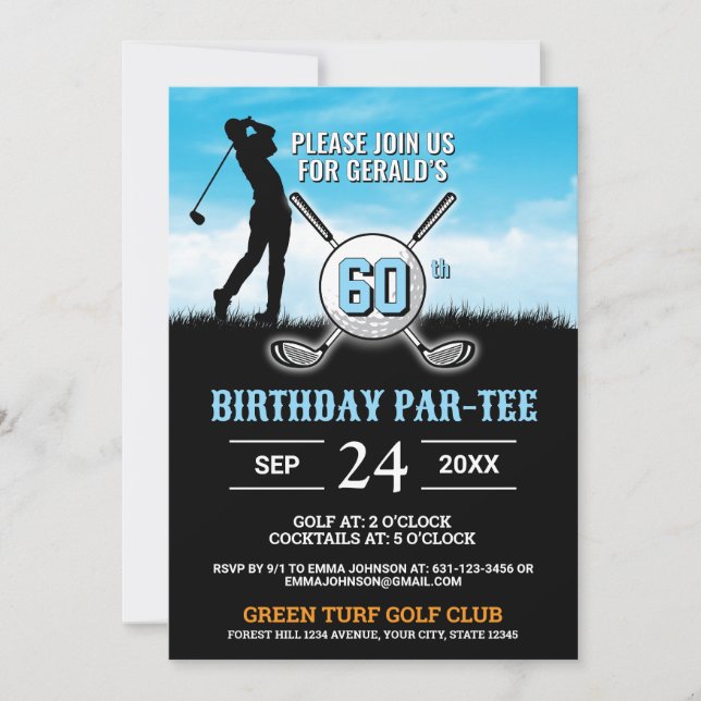 Elegant Golf Birthday Design Inbjudningar (Framsida)