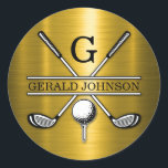 Elegant Golf Monogr.. Runt Klistermärke<br><div class="desc">Eleganten Golf Monogram Design från Edward Eksi med minimal Anpassningsbar. Enkel modifiering av INITIALER och TEXTS efter dina behov.</div>