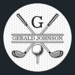 Elegant Golf Monogr.. Runt Klistermärke<br><div class="desc">Eleganten Golf Monogram Design från Edward Eksi med minimal Anpassningsbar. Enkel modifiering av INITIALER och TEXTS efter dina behov.</div>