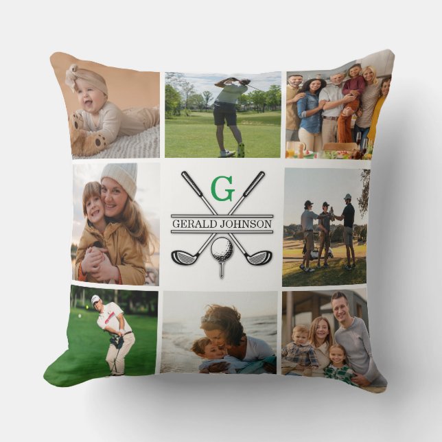 Elegant Golf Monogram Collage Design Kudde (Framsida)