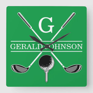 Elegant Golf Monogram Design Fyrkantig Klocka