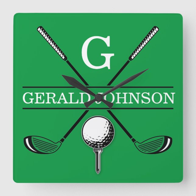 Elegant Golf Monogram Design Fyrkantig Klocka (Framsida)