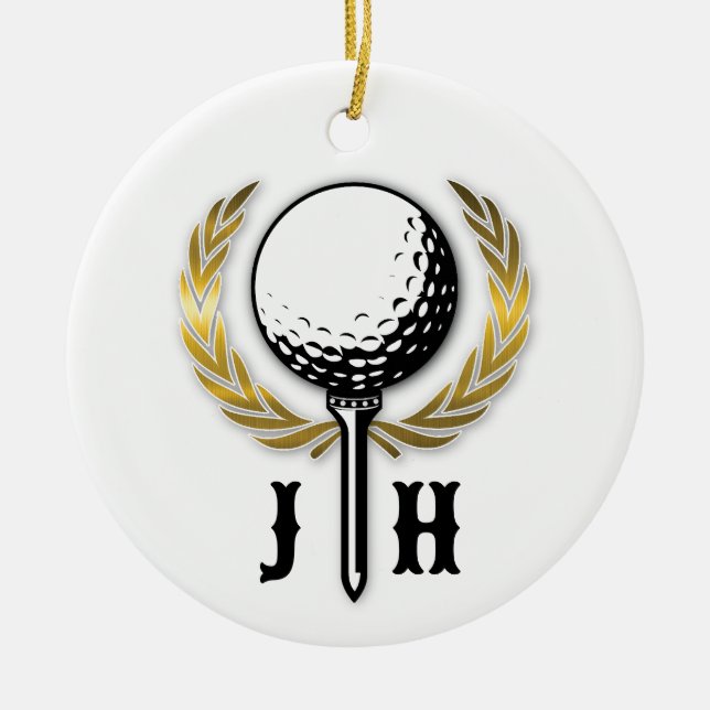 Elegant Golf Monogram Design Julgransprydnad Keramik (Framsidan)