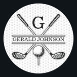Elegant Golf Monogram... Runt Klistermärke<br><div class="desc">Minimalistisk anpassad elegant golfmonogramdesign av Edward Eksi. Enkel modifiering av INITIALER och TEXTER för dina behov.</div>