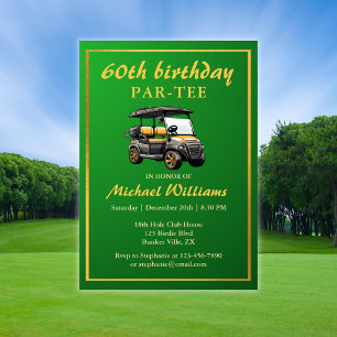 Elegant golf tema varukorg grön guld 60-årsdag I Inbjudningar