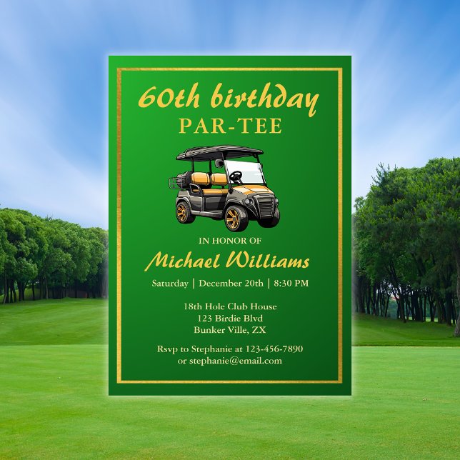 Elegant golf tema varukorg grön guld 60-årsdag I Inbjudningar (Skapare uppladdad)