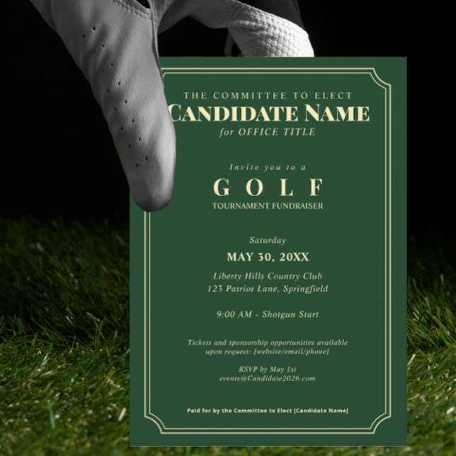 Elegant Golf Tournament Fundraiser Inbjudningar (Elegant Golf Tournament Fundraiser Invitation Golf Country Club Candidate Fundraiser Campaign)