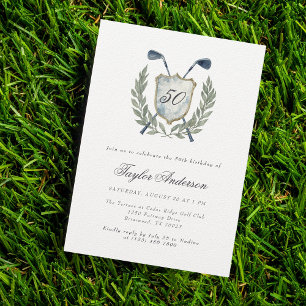 Elegant Golf Vapensköld 50:e Födelsedagsfesten Gol Inbjudningar