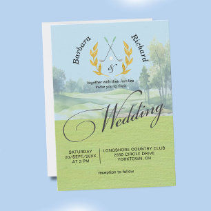 Elegant golfbröllop Vattenfärg Golfbana  Inbjudningar