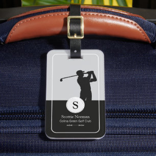 Elegant Golfer med Golf Klubb Black&White Bagagebricka