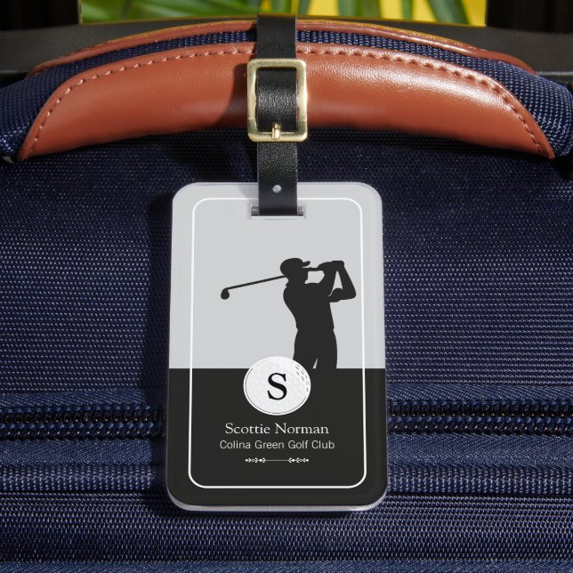 Elegant Golfer med Golf Klubb Black&White Bagagebricka (Framsida Insitu 2)